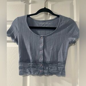 Blue crop top with lace trim